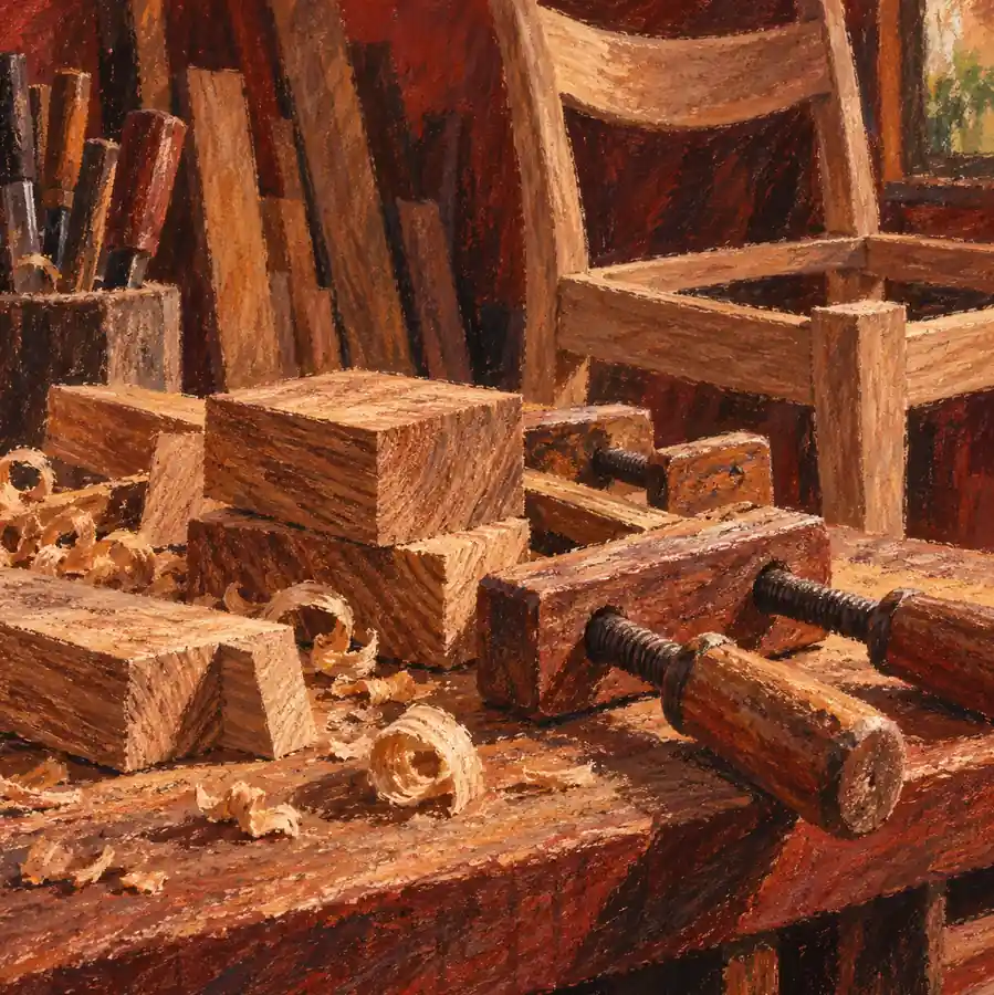 Illustration of woodworking businesses equipment and workspace